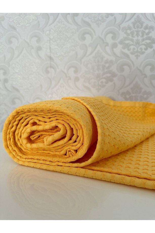 Premium %100 Pamuk Tek Kişilik Yazlık Pike, Yatak Örtüsü, Terletmez Kumaş (SARI RENK)(160x240cm) - 1