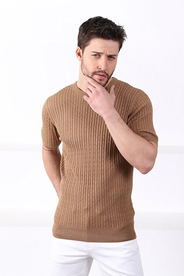 Camel Crew Neck 100% Cotton Men's Knitwear T-shirt