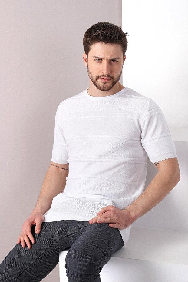 White Crew Neck 100% Cotton Men's Knitwear T-shirt