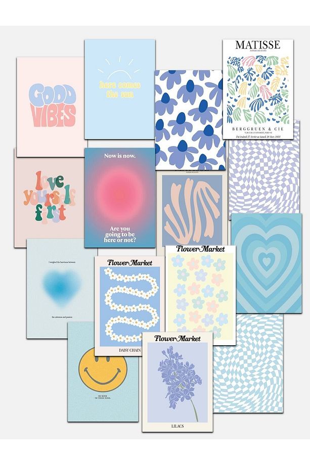 Modern Duvar Tablo Seti, Çerçevesiz, Duvar Posteri Kolaj Seti, 15 Adet Poster - 1