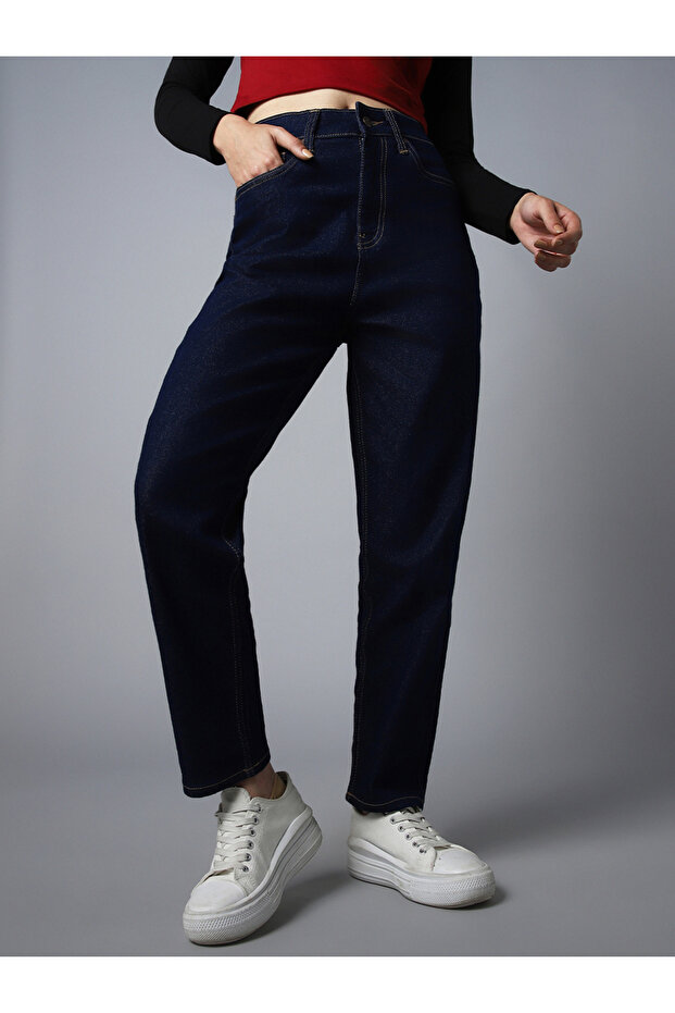 Yüksek Bel Düz Mom Fit Kot Pantolon