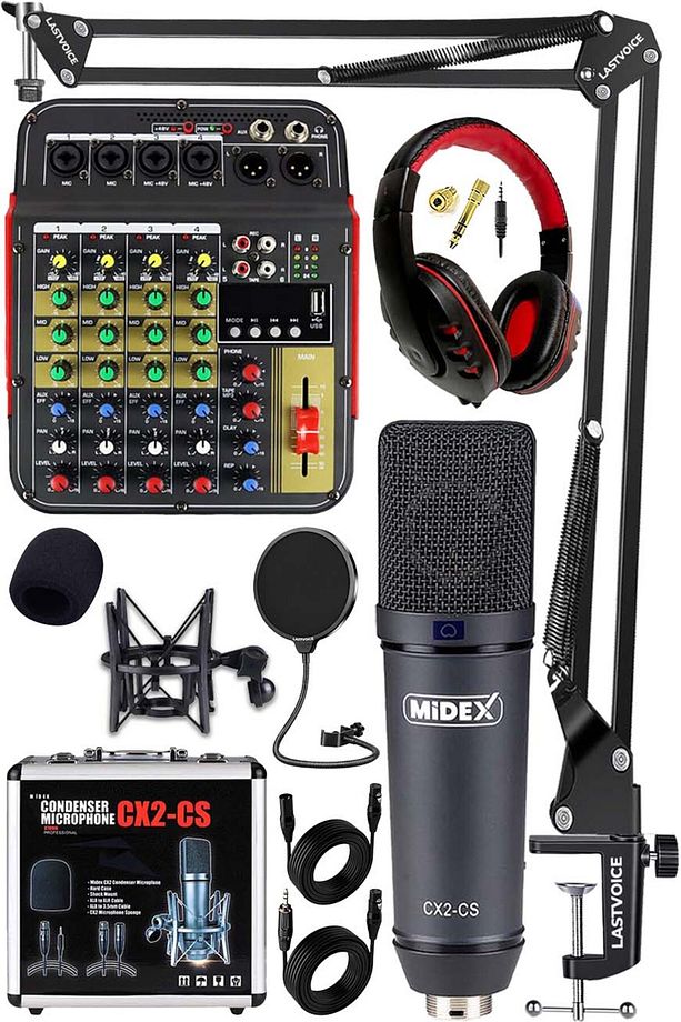 Wizard Paket-2 CX2 Stüdyo Mikrofon MDX-04FXU Stüdyo Kayıt Mikseri Kulaklık Ekipman Seti - 1