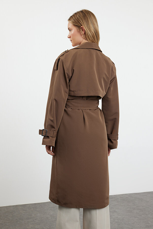 Kahverengi Oversize Kuşaklı Trençkot TWOSS21TR0005 - 5