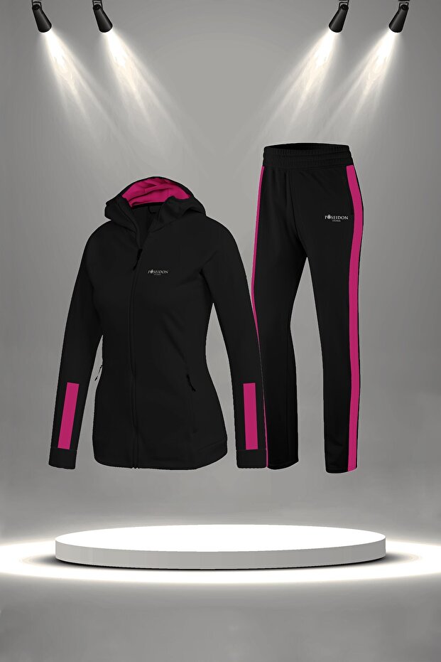 Plus Size Women's Black New Supra Combed Cotton Stretch Fabric All Seasons Walking Jogging Tracksuit Set (4Xl-10Xl)