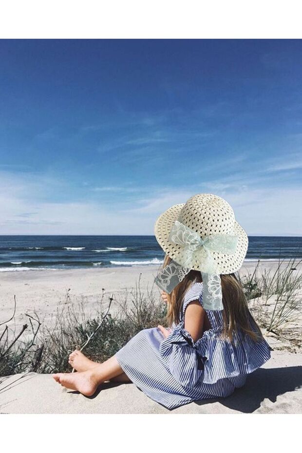 Girl's Organza Tulle Bow Straw Hat 9813