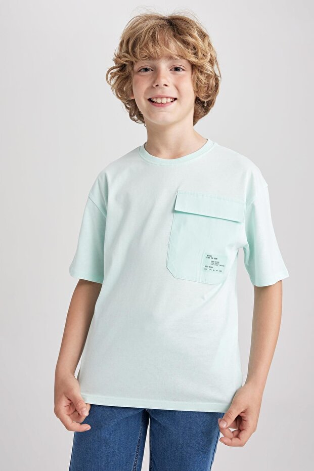 Boy's Oversize Fit Crew Neck Pocket Printed Short Sleeve T-Shirt A0779a823sm