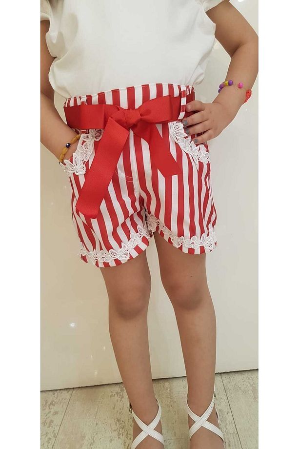 Kız Çocuk Çizgili %100 Polyester Şort 1/2/3/4/5/6/7/8 Yaş - 2