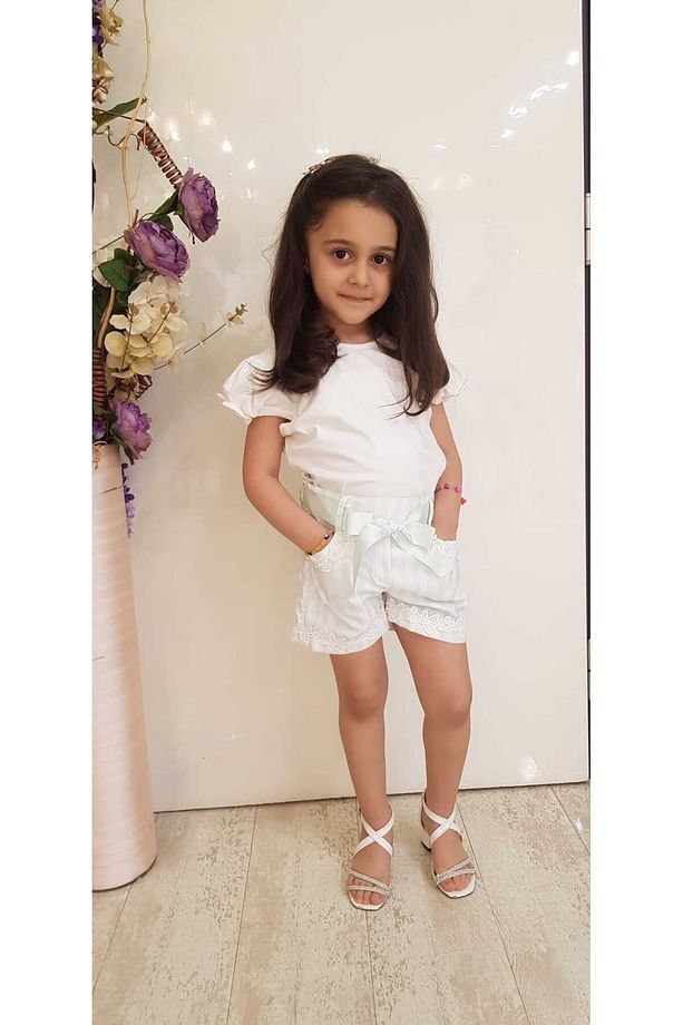 Kız Çocuk Çizgili %100 Polyester Şort 1/2/3/4/5/6/7/8 Yaş - 5
