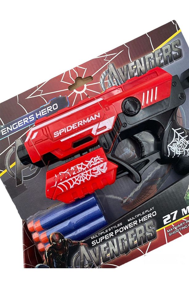 Spiderman Örümcek Adam 10 Adet Yumuşak Sünger Mermi Fırlatan 19 Cm Oyuncak Tabanca - 2