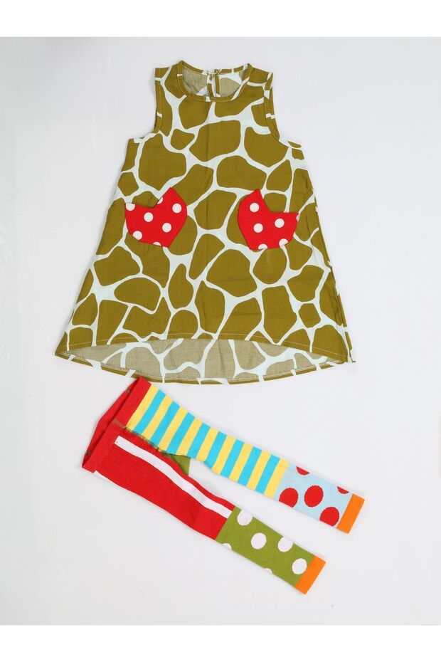 طقم تونيك منقوش باللون الأخضر + جوارب ضيقة - 4