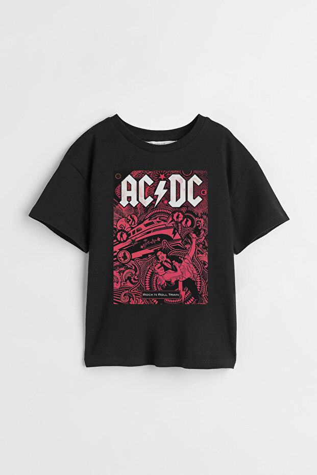 AC/DC Rock Music Group Printed Roll Train Text Design Unisex Kids T-Shirt