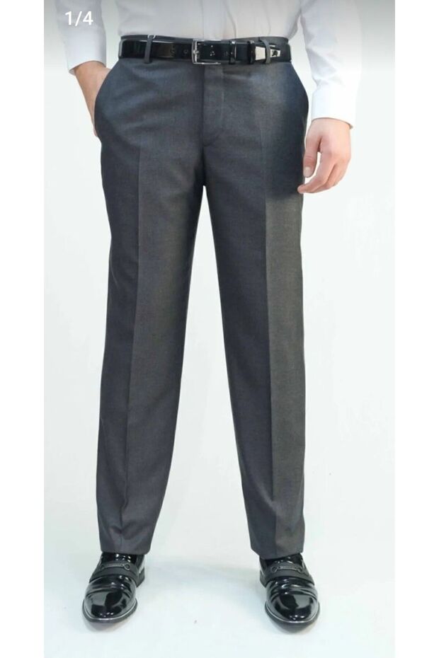 Men's Smoked Classic Cut Fabric Trousers