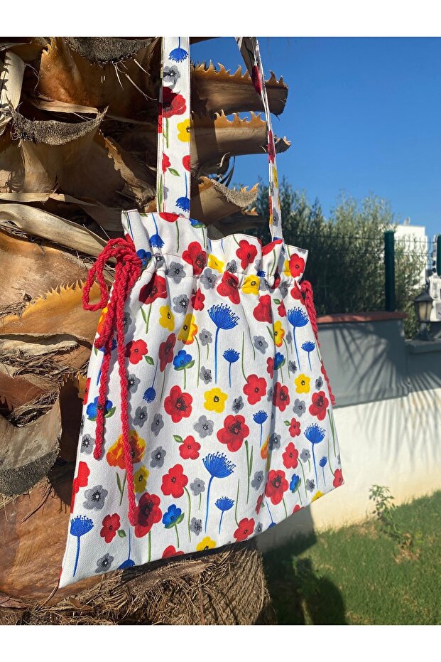 حقيبة كتف منقوشة بالزهور البرية - قماش برباط - 1