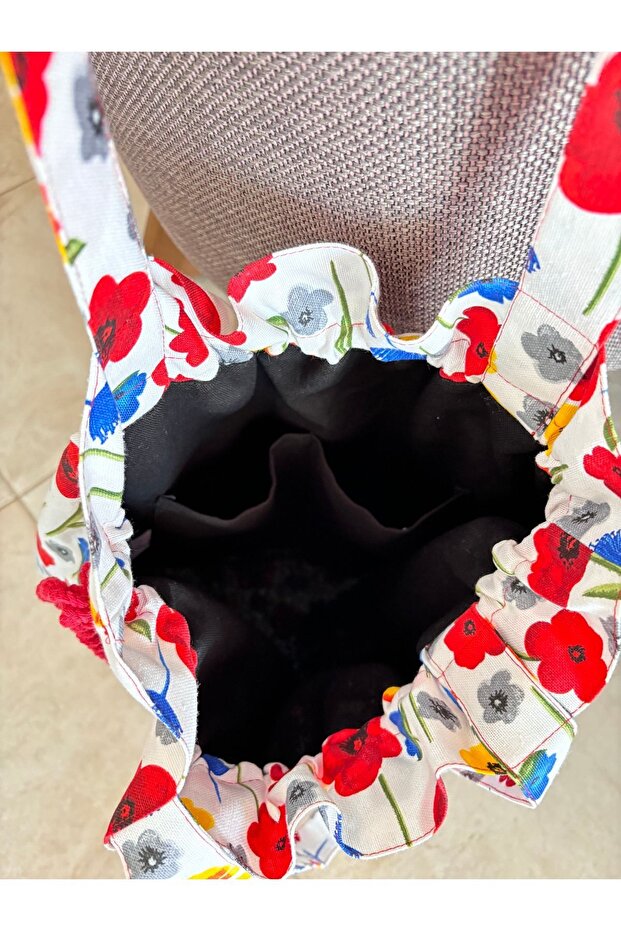 حقيبة كتف منقوشة بالزهور البرية - قماش برباط - 6