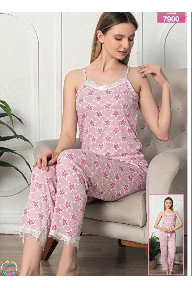 طقم بيجامة بحزام منقوش - 4