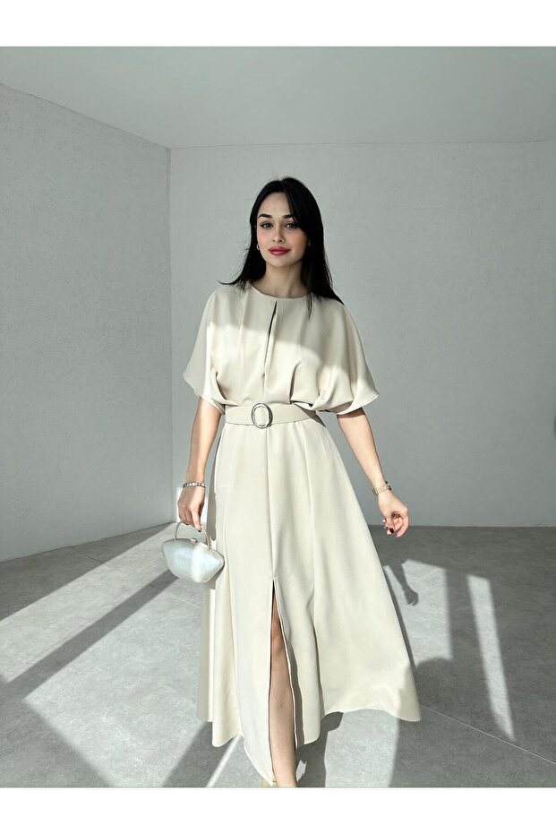 Rochie midi de damă cu detaliu curea - 1