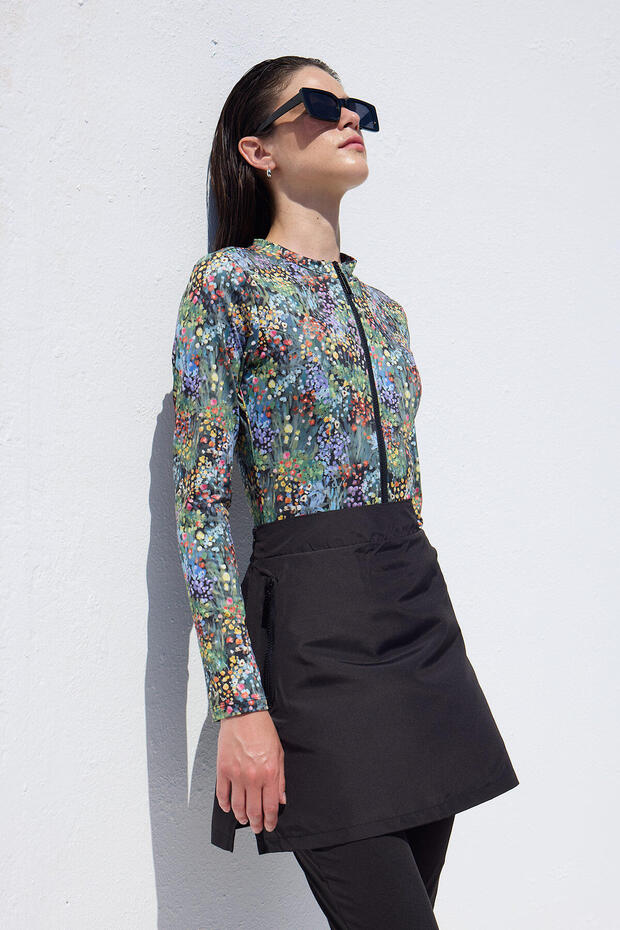 ملابس سباحة لركوب الأمواج بسحاب منقوشة بزهرة صغيرة - 5