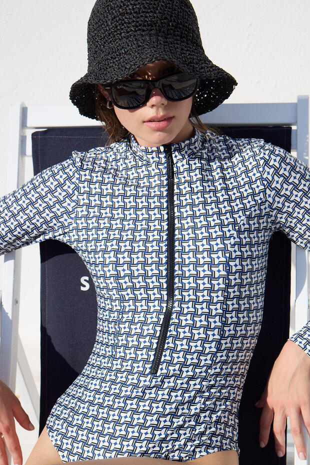 Surfovací plavky na zip s geometrickým vzorem - 3