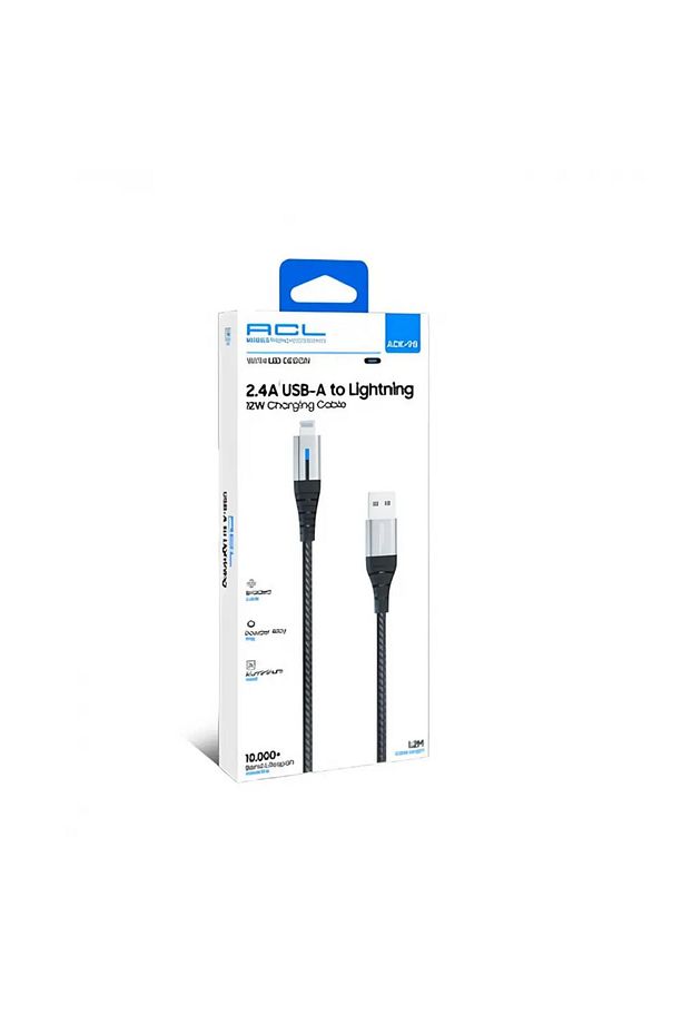 ACK-98 2.4A, 12 Watt 1.2mt USB-A to Lightning, LED Işıklı Şarj Kablosu - 1