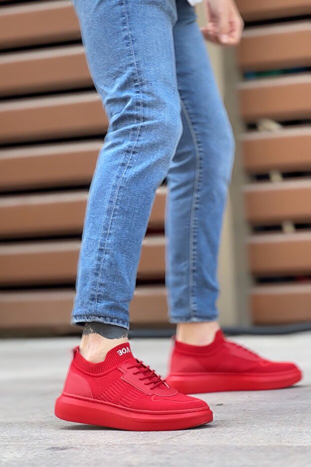Men's Red Knitwear Lace-Up Orthopedic Style Shoes Daily Sports High Sole Stylish Comfortable Sneakers