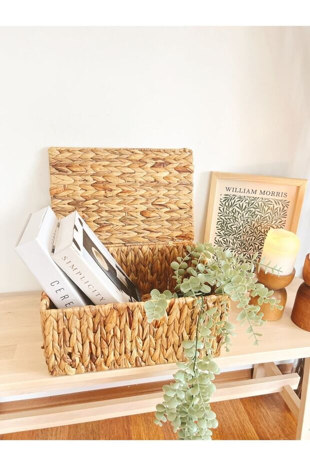 منظم/سلة بغطاء مستطيلة كبيرة الحجم من ويكر - 1