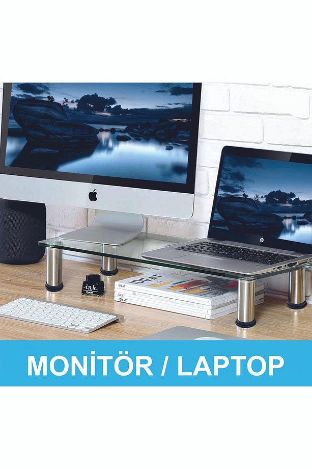 Monitör Yükseltici, Cam Monitör Standı ,ekran Yükseltici, Monitör Yükseltme , Cam Monitör Altlığı - 1