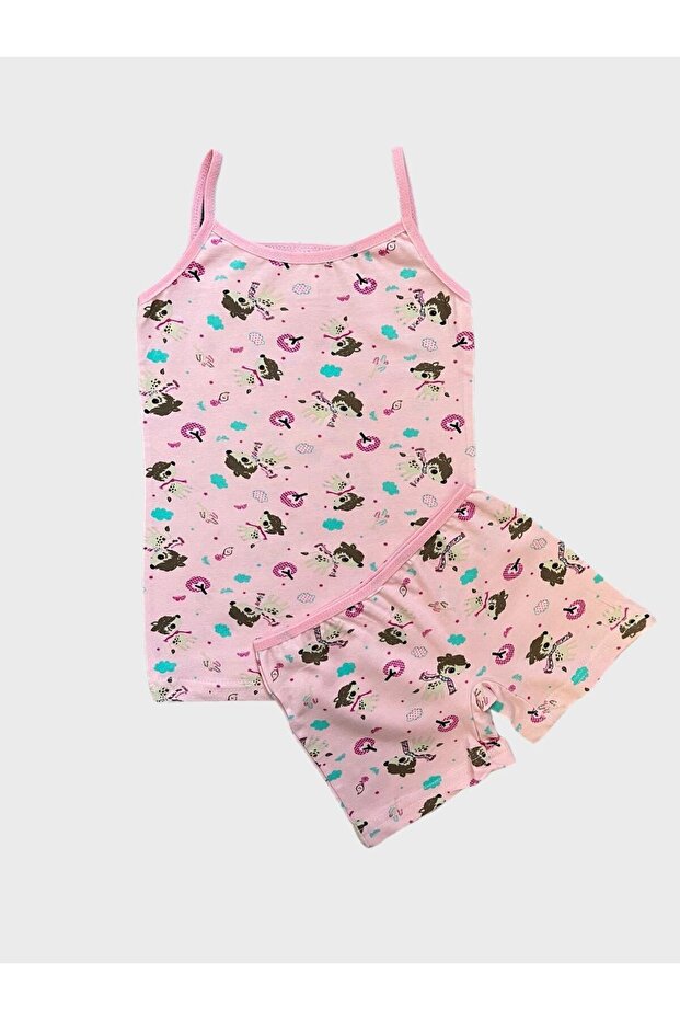 Girl's Cotton Horse Cloud Patterned Pink Athlete Boxer Set