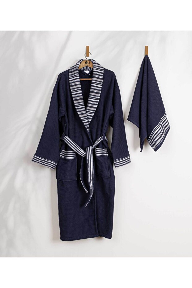 Limira 2-Piece Set Navy Blue Cotton 1 Bathrobe L-Xl 1 Dowry Towel 50X90 2236
