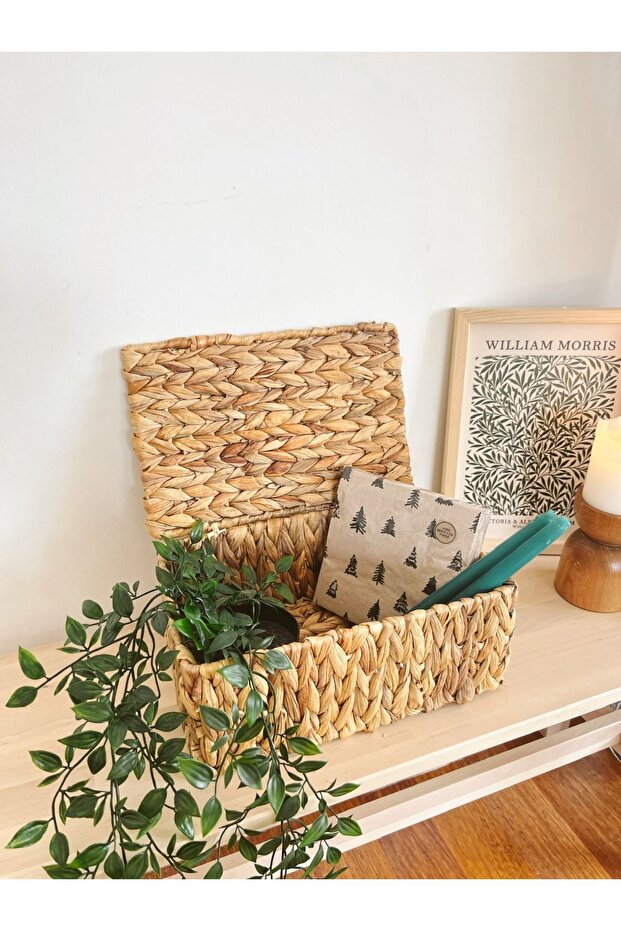 منظم/سلة بغطاء مستطيلة متوسطة الحجم من ويكر - 1