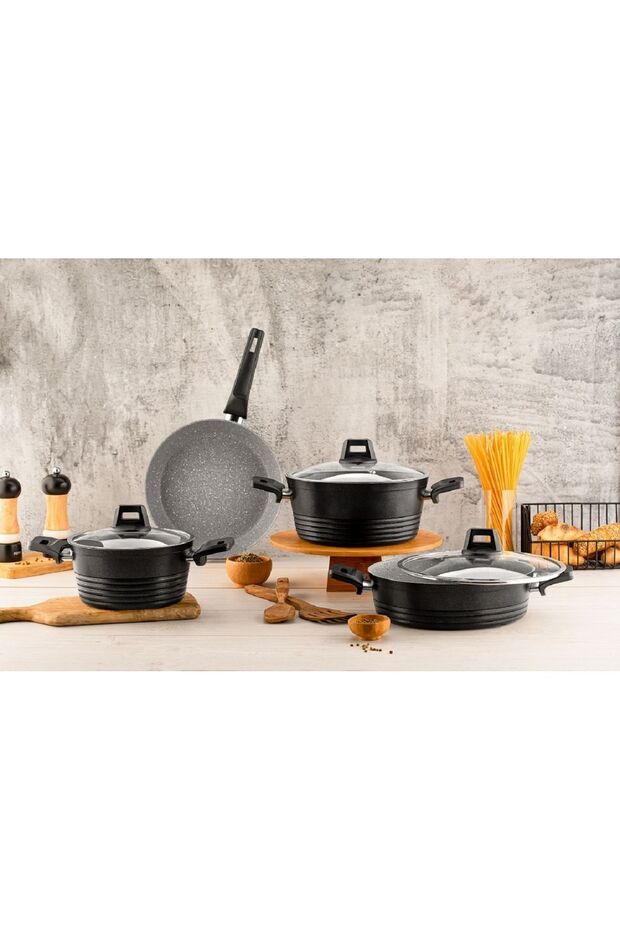 FULYA 7 Parça Granit Set Siyah - 1