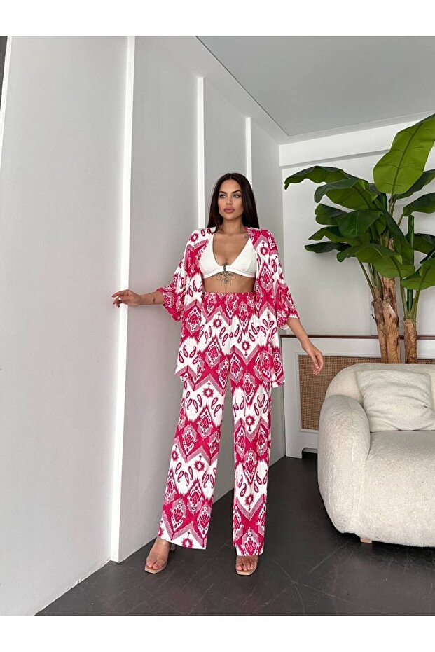 Patterned Double Kimono Set (Comfortable Fit) - 4