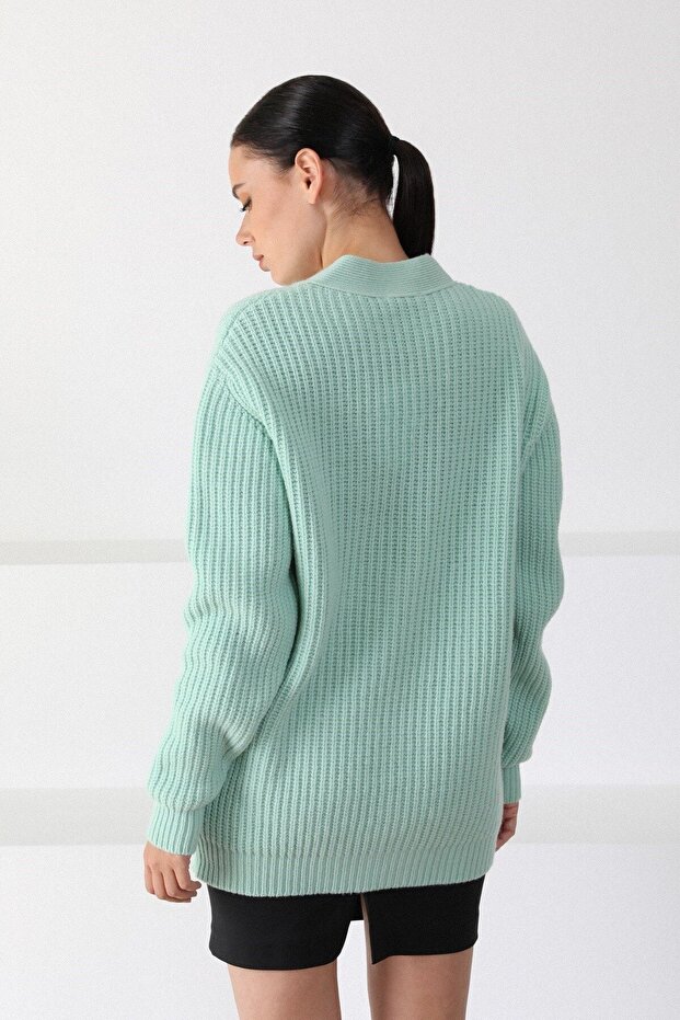 Kadın Yeşil Oversize Triko Hırka - 5