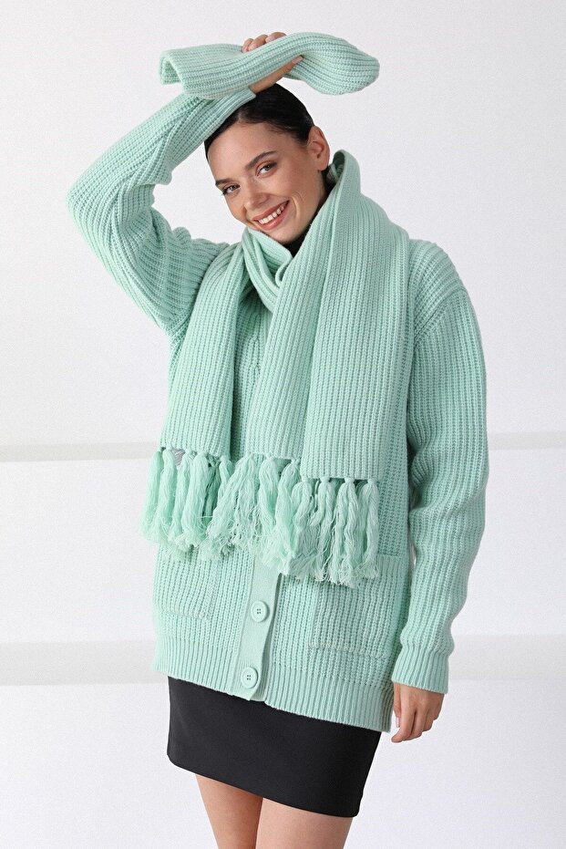 Kadın Yeşil Oversize Triko Hırka - 1