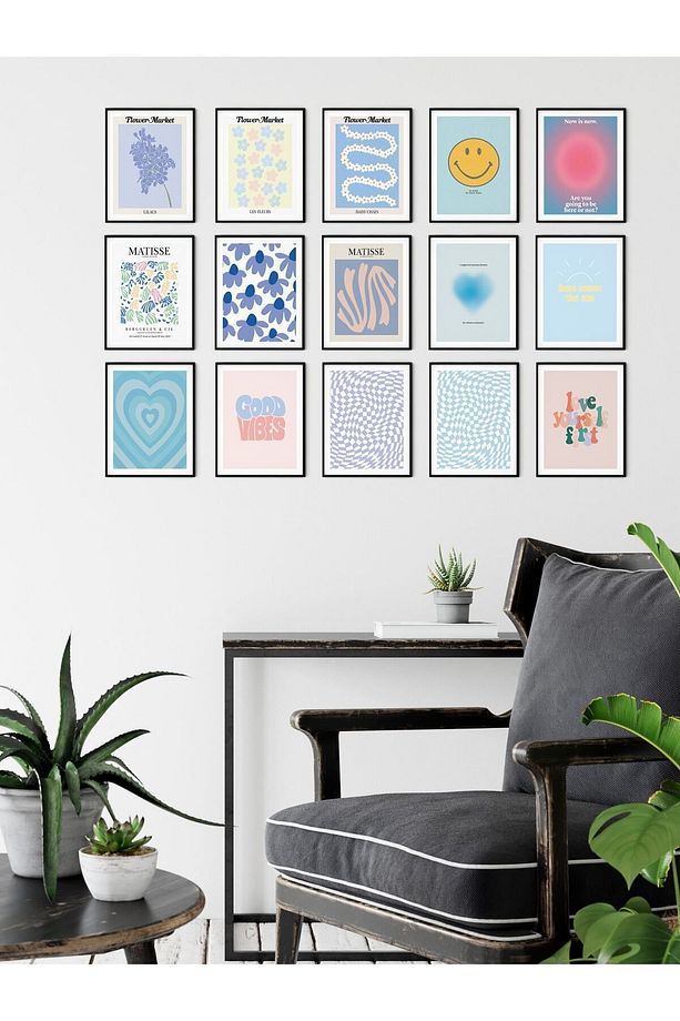 Modern Duvar Tablo Seti, Çerçevesiz, Duvar Posteri Kolaj Seti, 15 Adet Poster - 4