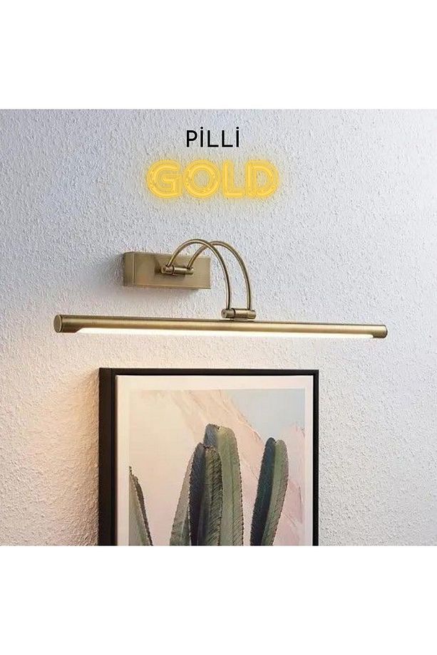 Pilli Gold Gün Işığı Duvar Apliği Banyo Aydınlatma Ayna Üstü Led Tablo Aplik A+ Loş Işık 3000K - 1