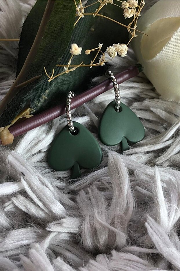 Matte Khaki Green Color Antiallergic Spade Earrings