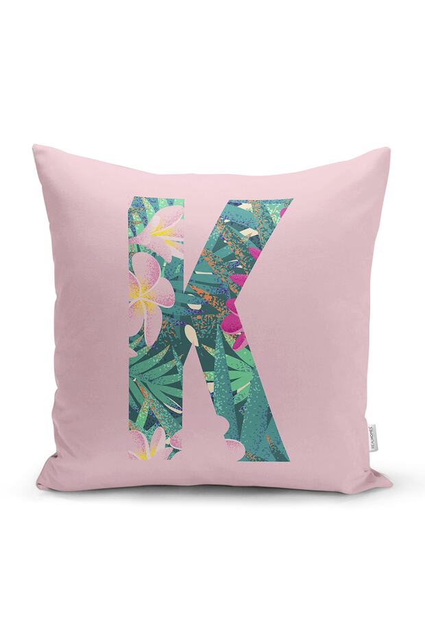 Pink Floor Tropical Leaf Letter K Special Design Digital Printed Pillow Throw Pillow Cover