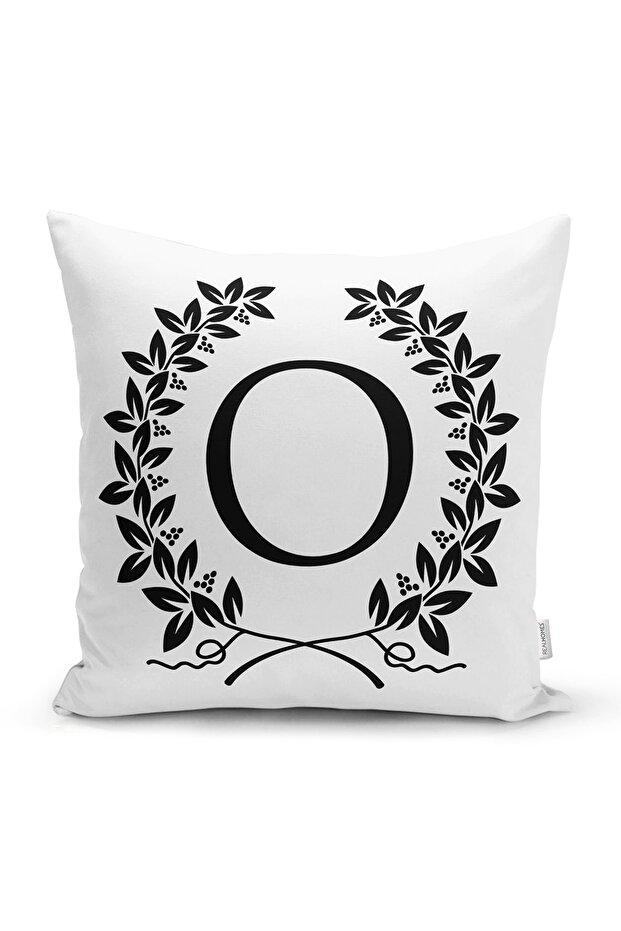 Black and White Wreathed Letter O Special Design Digital Printed Pillow Cushion Cover