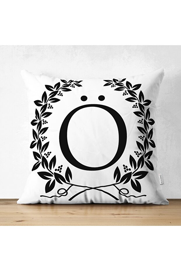 Double Sided Black and White Wreathed Letter of Ö Special Design Modern Suede Pillow Throw Pillow Cover