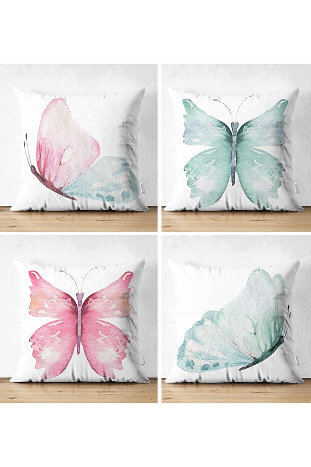 Set of 4 Double Sided Colorful Watercolor Butterfly Drawing Digital Printed Modern Suede Throw Pillow Covers