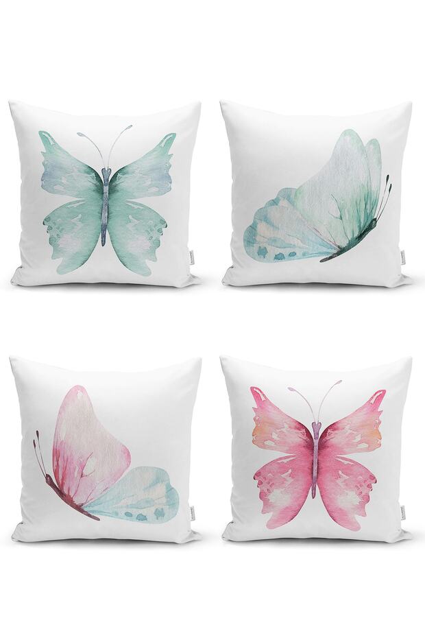 Set of 4 Colorful Watercolor Butterfly Drawing Digital Printed Modern Throw Pillow Covers