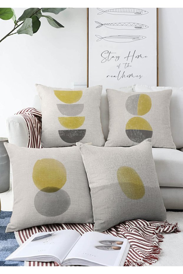 Set of 4 Double Sided Abstract Drawing Pastel Colored Special Design Modern Raschel Knitted Throw Pillow Covers
