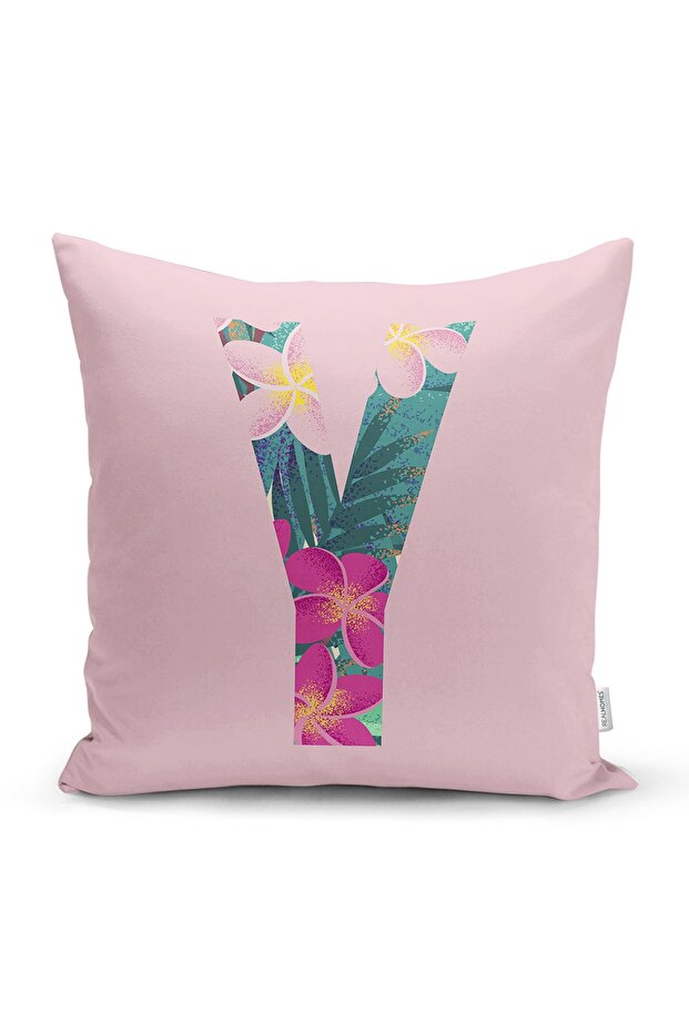 Pink Floor Tropical Leaf Letter Y Special Design Digital Printed Pillow Throw Pillow Cover