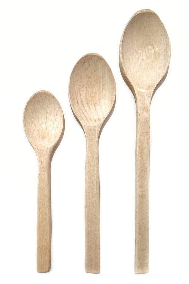 3 Piece Wooden Spoon Set Raw Beech Wooden Serving Mixing Utensils 23-27-32