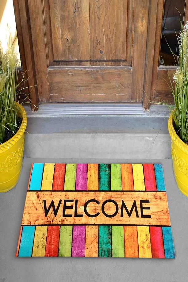 Welcome Pastel Renkler Dekoratif Kapı Önü Paspası - 1