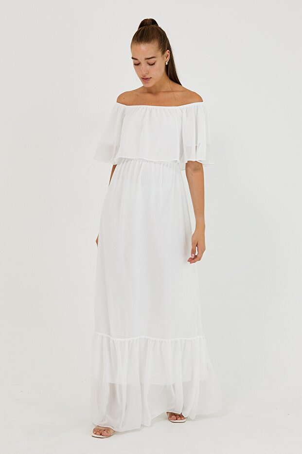 Guler, lung, sifon, rochie alba - 1