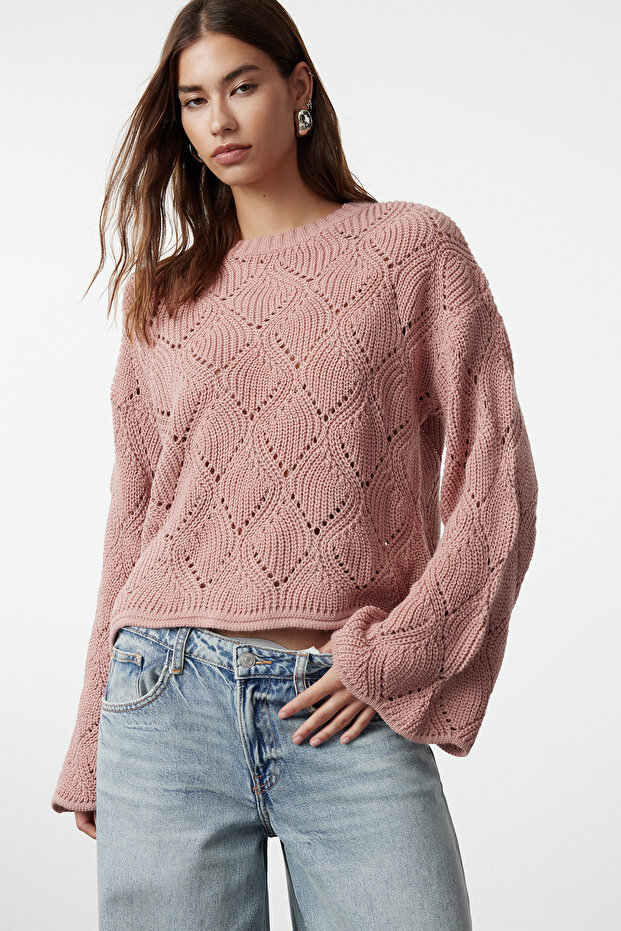 Dusty Rose Slotted/Hollowed Knit Sweater TWOAW22KZ1171