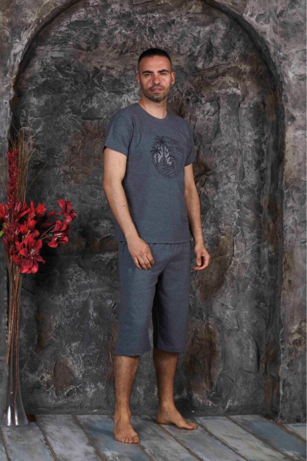 Men's Short Sleeve Capri Pants Pajamas Set New Season