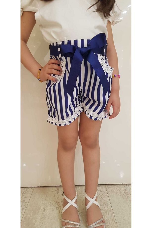 Kız Çocuk Çizgili %100 Polyester Şort 1/2/3/4/5/6/7/8 Yaş - 2
