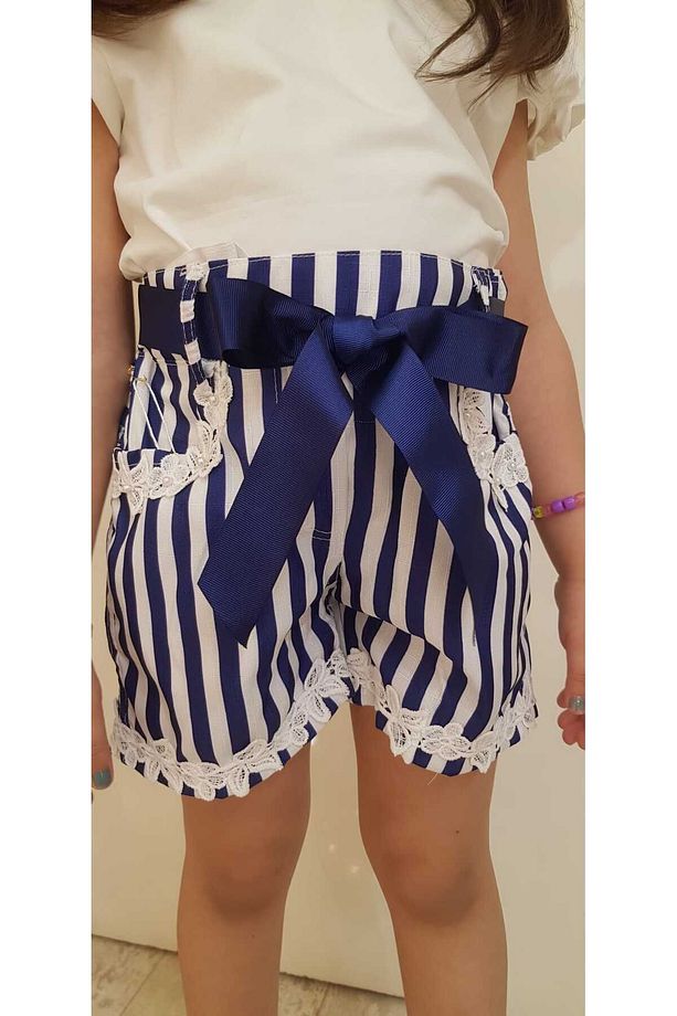 Kız Çocuk Çizgili %100 Polyester Şort 1/2/3/4/5/6/7/8 Yaş - 3